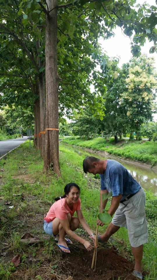 Aom and Sak planting teak trees, Studio 88 Artist Residency, Chiang Mai