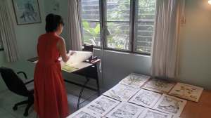 Rui Matsunaga working at Studio 88 Artist Residency, Chiang Mai